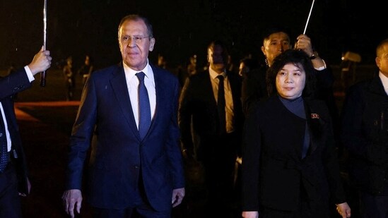 Russian Foreign Minister Sergei Lavrov takes part in a welcoming ceremony upon his arrival in Pyongyang, North Korea on October 18.(Reuters)