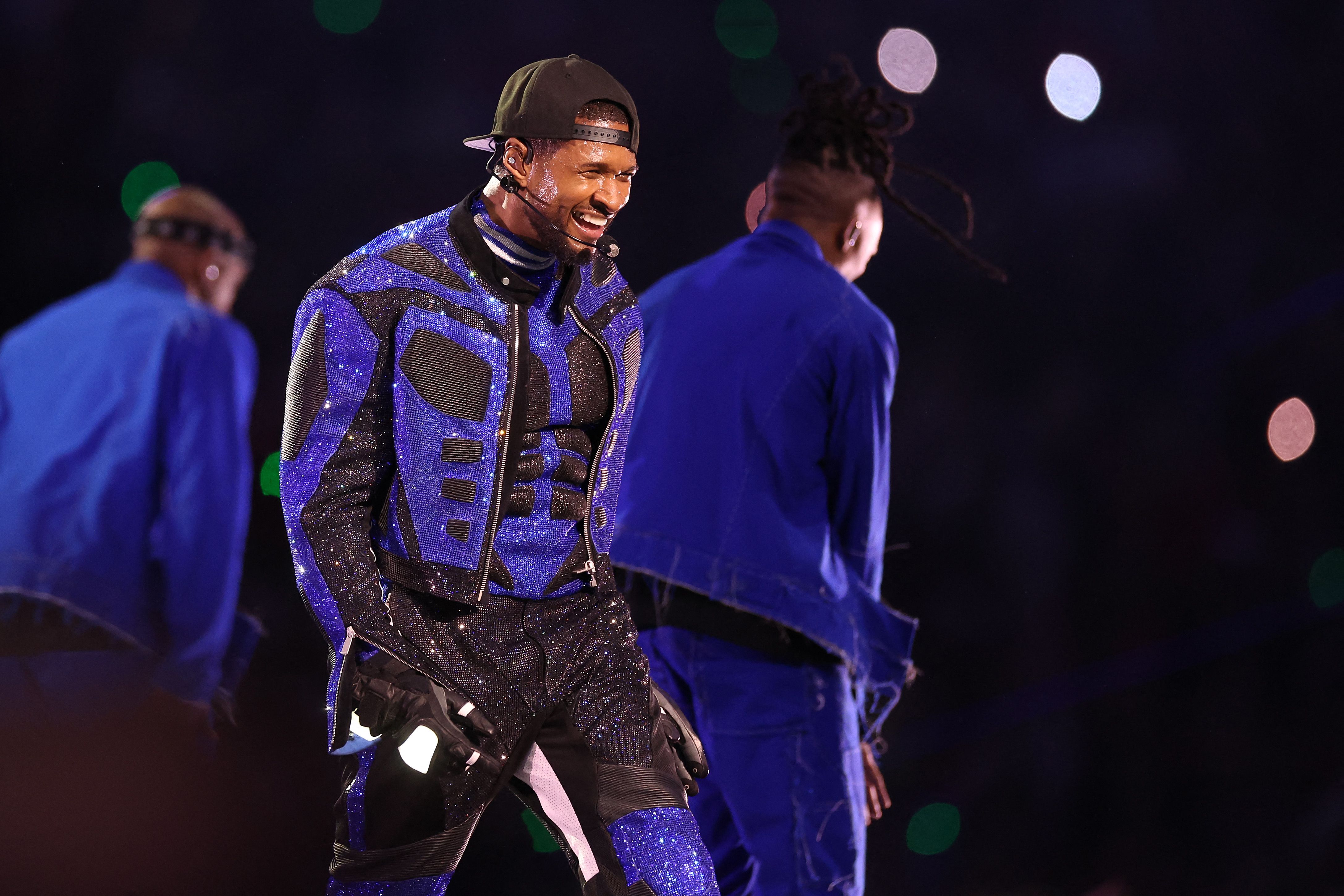 Usher performs onstage during the Apple Music Super Bowl LVIII Halftime Show at Allegiant Stadium on February 11, 2024 in Las Vegas, Nevada. (Getty Images via AFP)