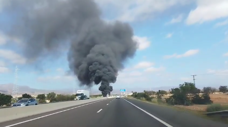 Fire on the Road between Marrakech and Agadir: A Truck Devastated by Flames 
