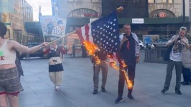 Pro-Palestinian protesters burn American flag in NYC, chant ‘death to America’: Watch