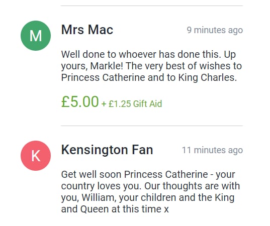 Royal fans expressed support for Kate Middleton(Justgiving,com/ Trussell Trust)