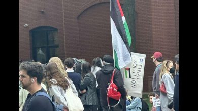 Netizens horrified as viral image shows anti-Israel protester at GWU holding ‘final solution’ sign