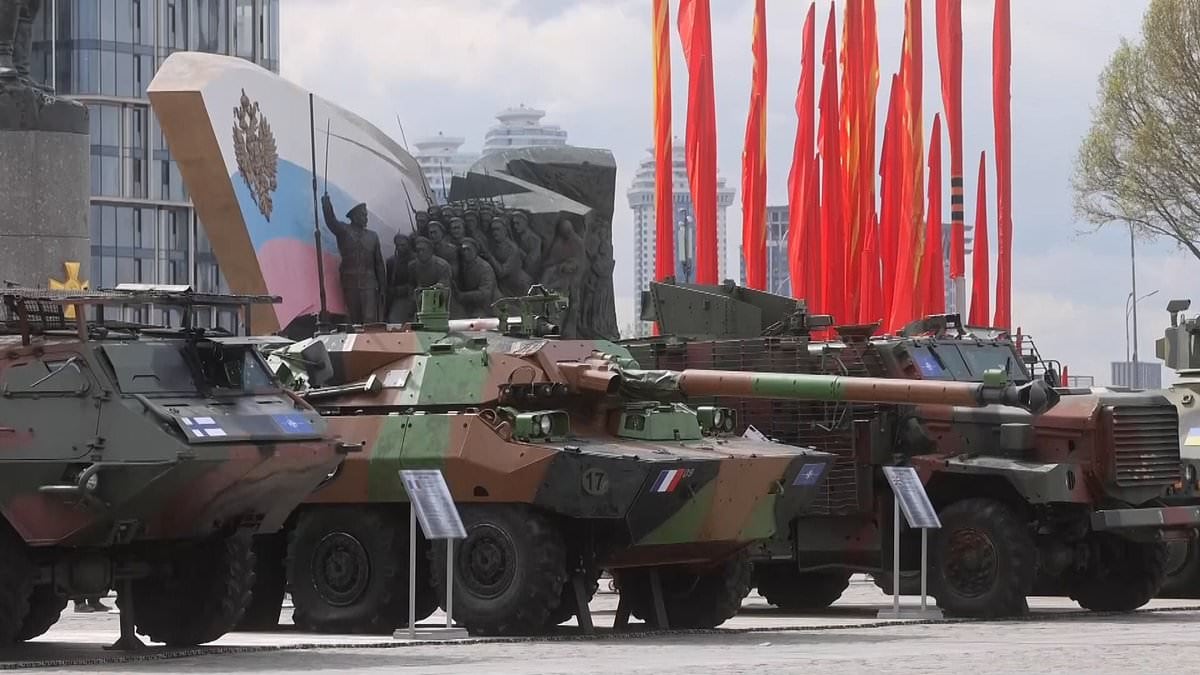 Captured British armoured cars and American tanks are put on display in Moscow after being seized from Ukrainian forces as part of a new exhibit that claims Russia's victory is inevitable