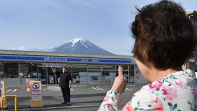 Japanese town erects mesh barrier to prevent overcrowding at Mount Fuji viewing spot