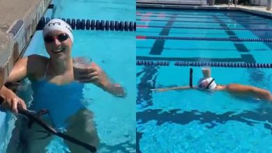 American swimmer's awesome balancing swim goes viral again | Watch