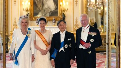 Camilla glows in ruby and diamond tiara as King and Queen host Japanese royals at State Banquet