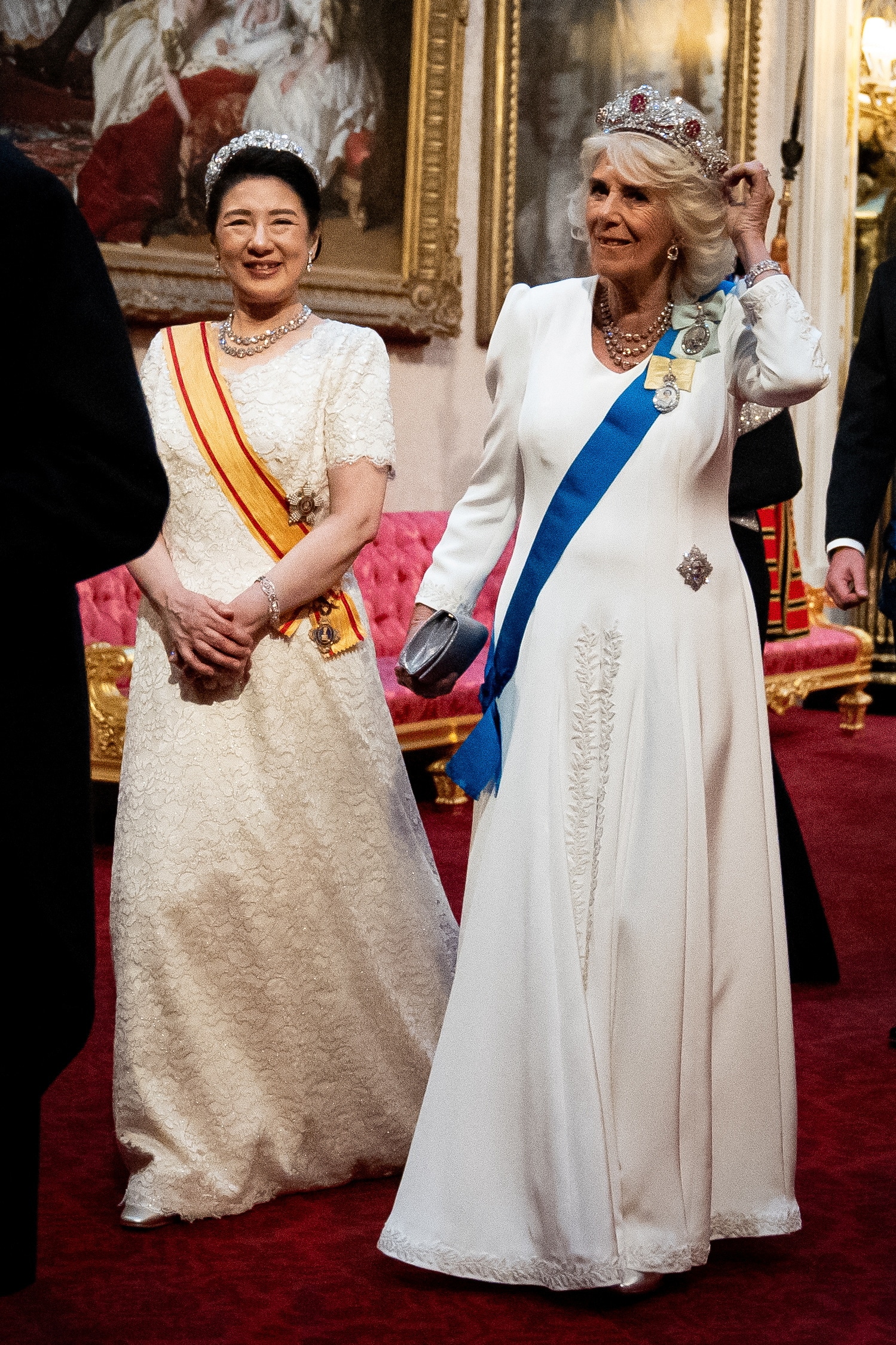 Japan's Empress Masako and Britain's Queen Camilla make their way along the East Gallery to attend the State Banquet for Emperor Naruhito and his wife Empress Masako of Japan at Buckingham Palace, London, Britain June 25, 2024 (Aaron Chown/Pool via REUTERS)(via REUTERS)