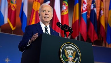 Joe Biden reads carefully from teleprompters during speech at NATO summit in Washington DC: Watch