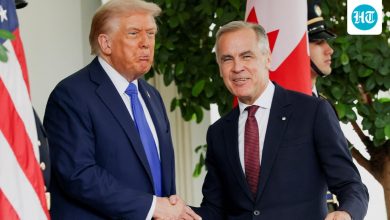 ‘I wore red for you’ says Carney to Trump as he visits US for trade talks | Video
